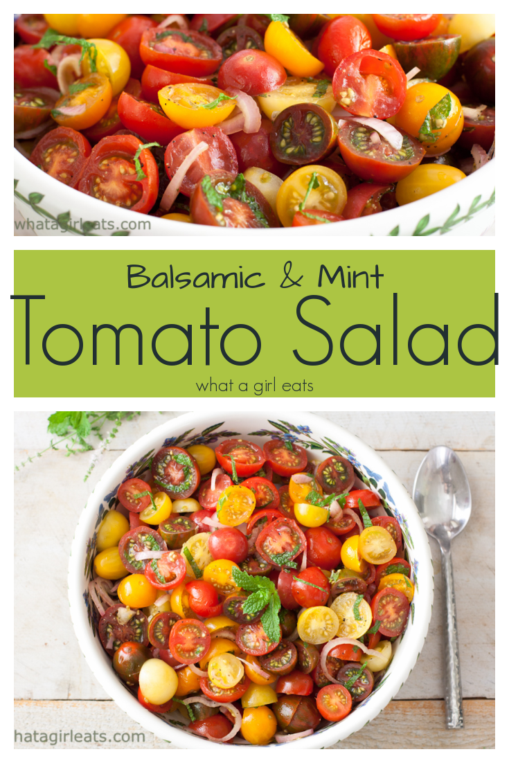 This Tomato Salad with fresh mint and purple onions with balsamic dressing is Whole30 compliant, gluten free, paleo and vegan!