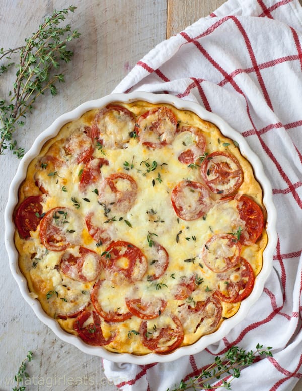 This simple Gluten-Free Tomato Cheese Tart is a breeze to throw together and makes perfect use of garden tomatoes!.