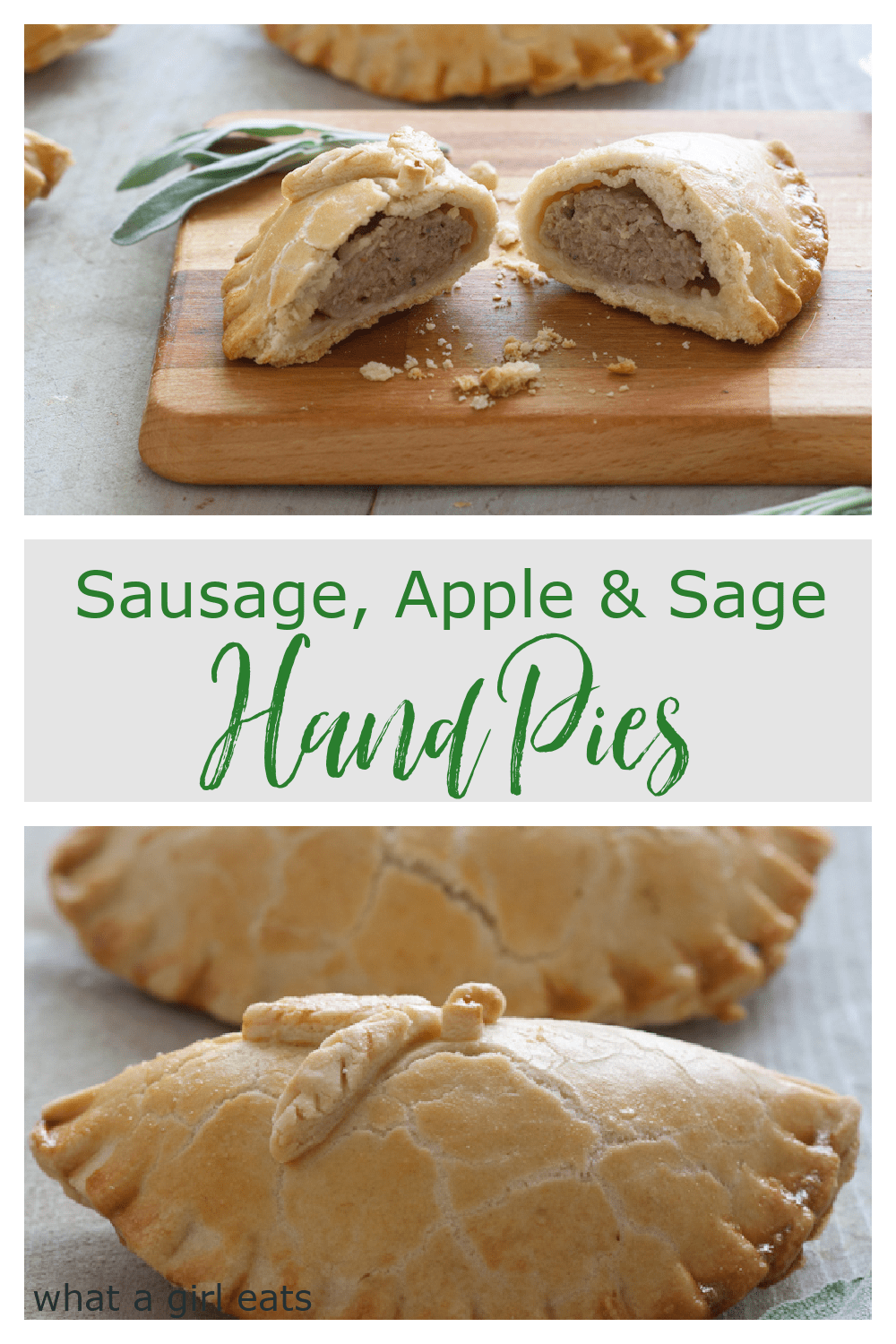 Savory hand pies are filled with moist pork, apple, and sage then wrapped in flaky homemade pastry, for a delicious grab-and-go snack
