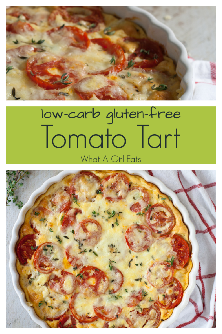 This gluten free tomato cheese tart with fresh thyme is a delicious breakfast, brunch or lunch dish. Low-carb and keto friendly.