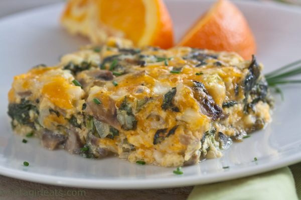 Spinach and mushroom breakfast casserole.