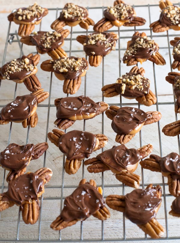 Turtle candy with pecans and caramel.