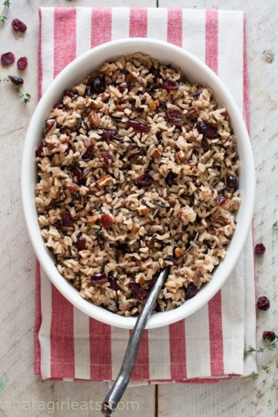 Cranberry pecan wild and brown rice makes a nice gluten free alternative to holiday stuffing.
