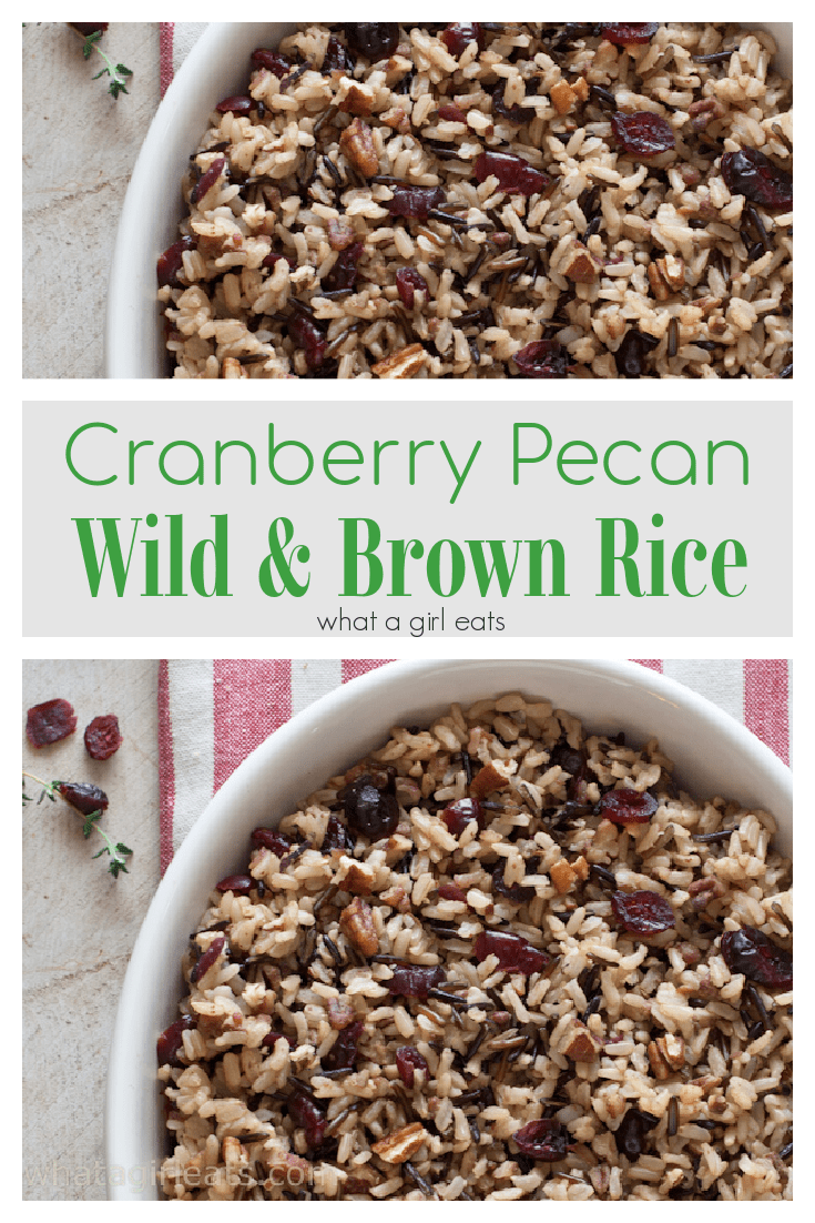 Brown and wild rice is tossed with cranberries and toasted pecans for a delicious autumn side dish.