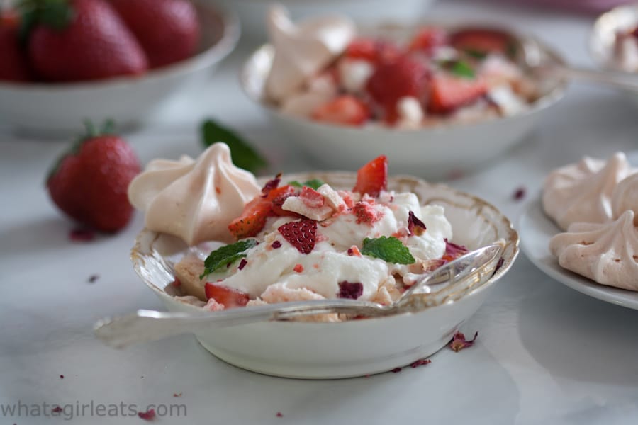 Close up of Eton Mess dessert in a bowl.