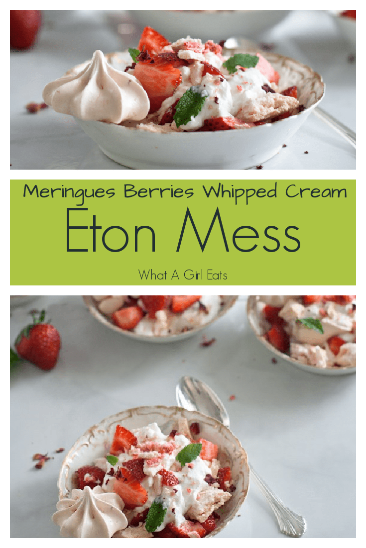 Eton Mess with strawberry meringues, fresh whipped cream and fresh berries. A classic English summertime dessert.