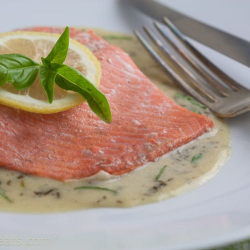 Salmon basil cream sauce.