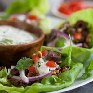 Middle Eastern Lettuce Wraps {Whole30} Put out Tzatziki, diced tomatoes, olives, onions and feta cheese. Whole30s can omit the dairy and still feel satisfied!
