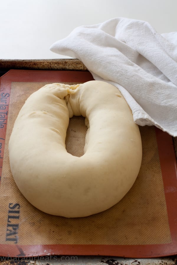 King Cake Dough shaped into a King Cake.