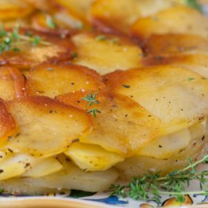 tight shot of pommes anna on a platter