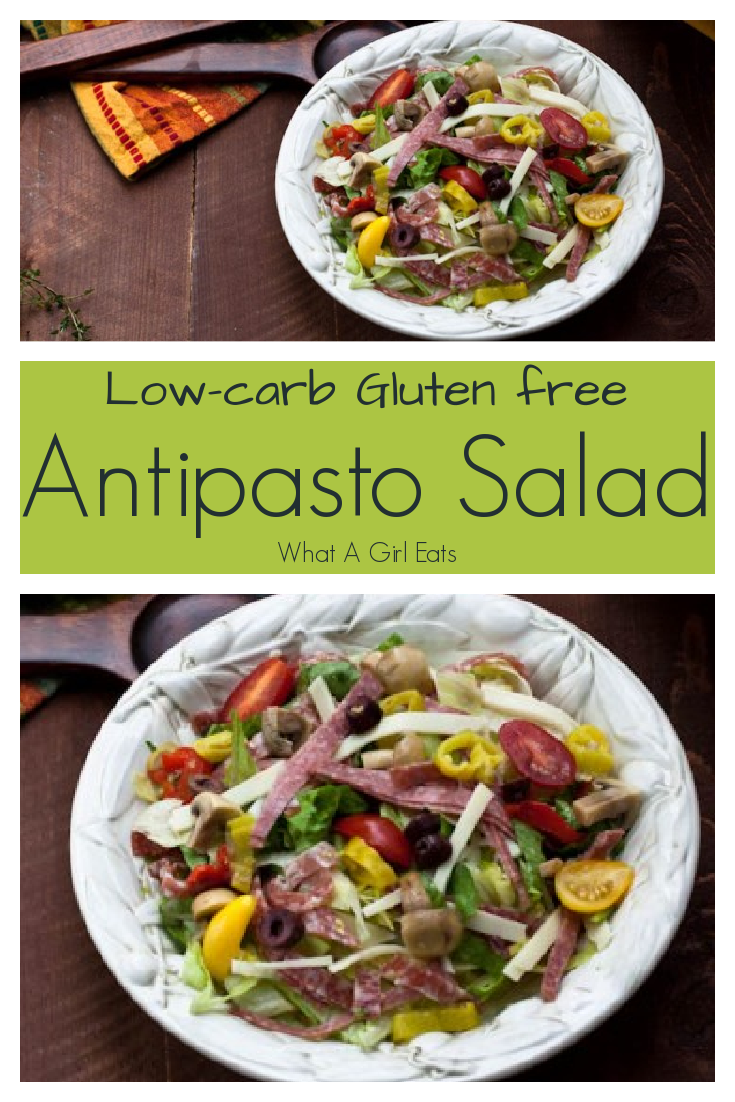 This antipasto salad has all the flavor of a sub sandwich without all the carbs! Loaded with Italian meats and cheese, fresh veggies, olives and peppers. It's low carb and gluten free.