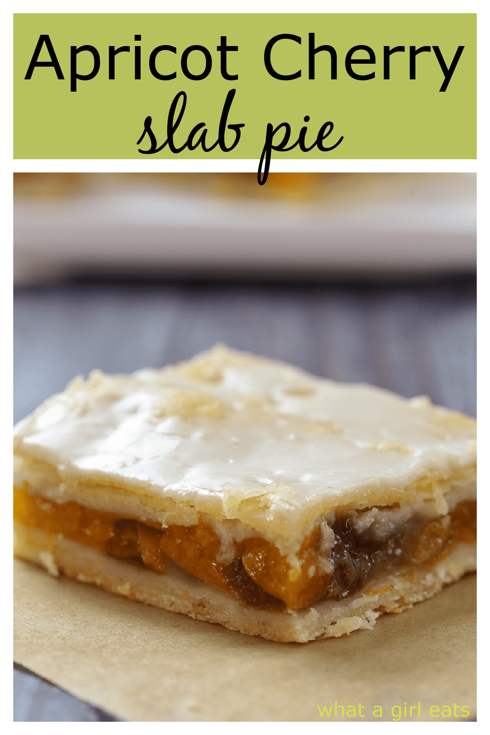 Apricot Cherry slab pie is a portable dessert, with a buttery, flaky crust and fruity filling and almond glaze.