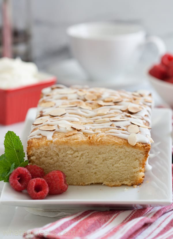 almond pound cake with raspberries