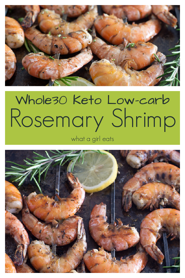 Grilled Rosemary shrimp is low-carb, whole30 compliant and keto friendly. With just 4 ingredients, it's a quick and easy healthy summertime meal.