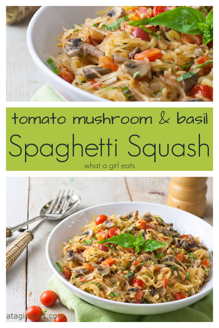Spaghetti Squash Pasta with tomatoes and mushrooms is a delicious Whole30 recipe and a light, healthy alternative to regular pasta.