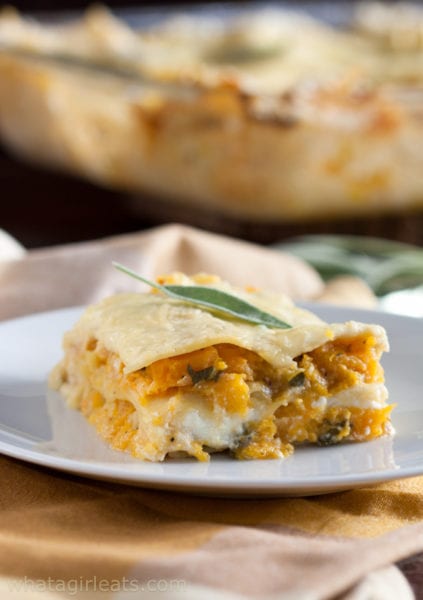 Butternut squash lasagna on plate.