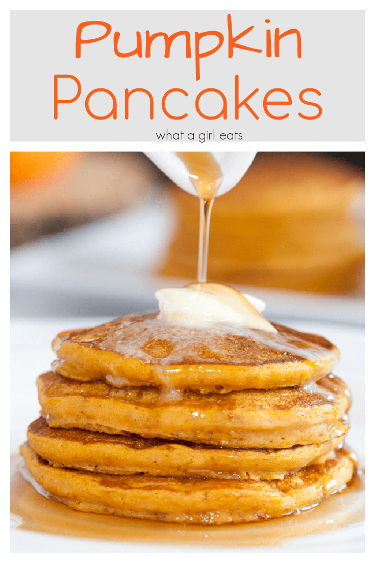 Pumpkin pancakes is a buttermilk batter and warm pumpkin spices and pumpkin puree. So easy!