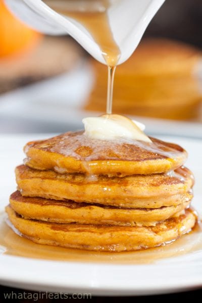Pumpkin Pancakes with syrup.