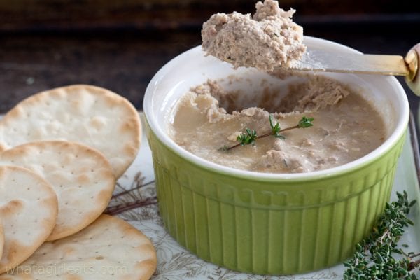 chicken pate on knife.