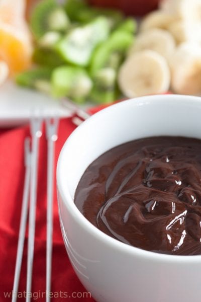 Chocolate fondue side shot.
