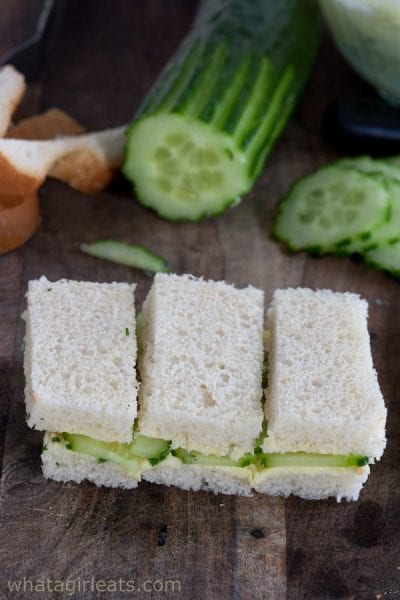 cucumber tea sandwiches cut in thirds