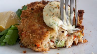 crab cake with fork
