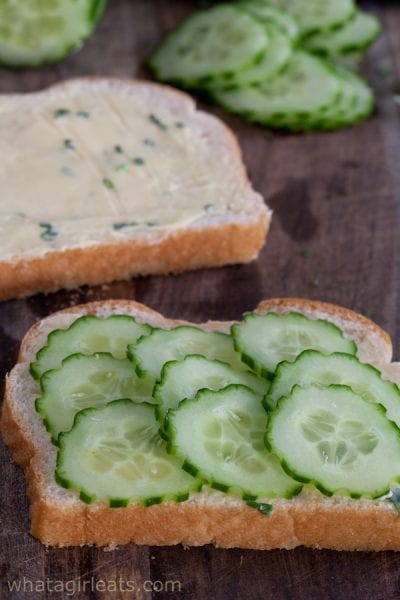 thin sliced cucumber on bread
