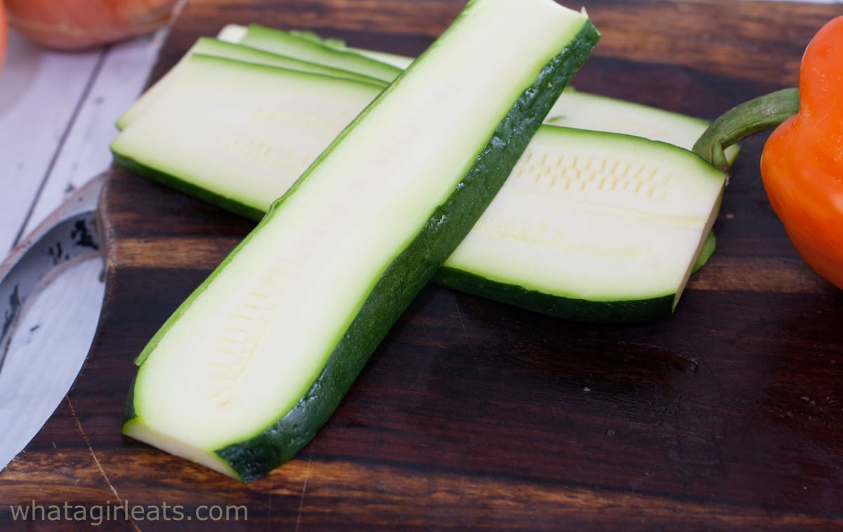 Raw zucchini cut into slices.