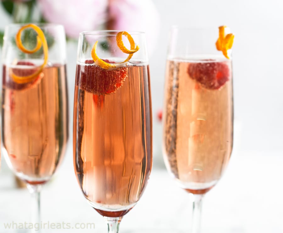Kir Royale in champagne glasses.