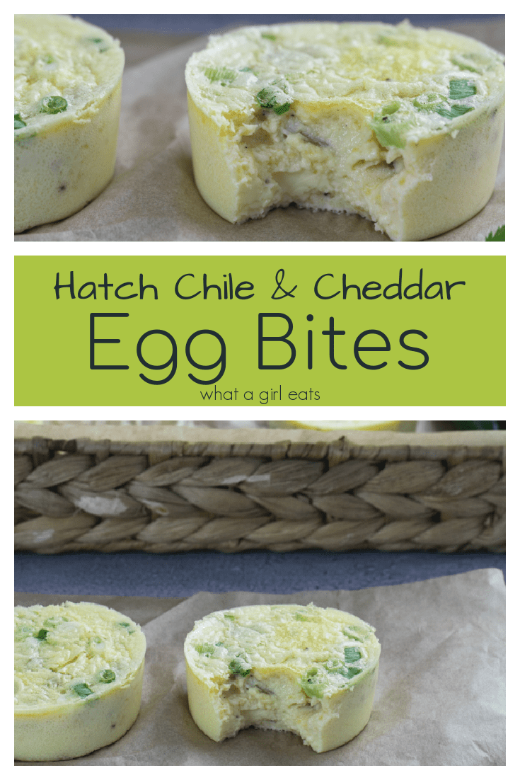 These creamy sous vide egg bites are filled with cheddar cheese and chiles. Perfect for a low carb, keto friendly breakfast or snack!