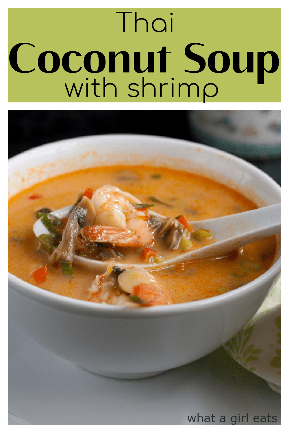 Thai coconut soup is a delicious, rich and spicy, curry-based broth, with plenty of fresh shrimp, and vegetables.