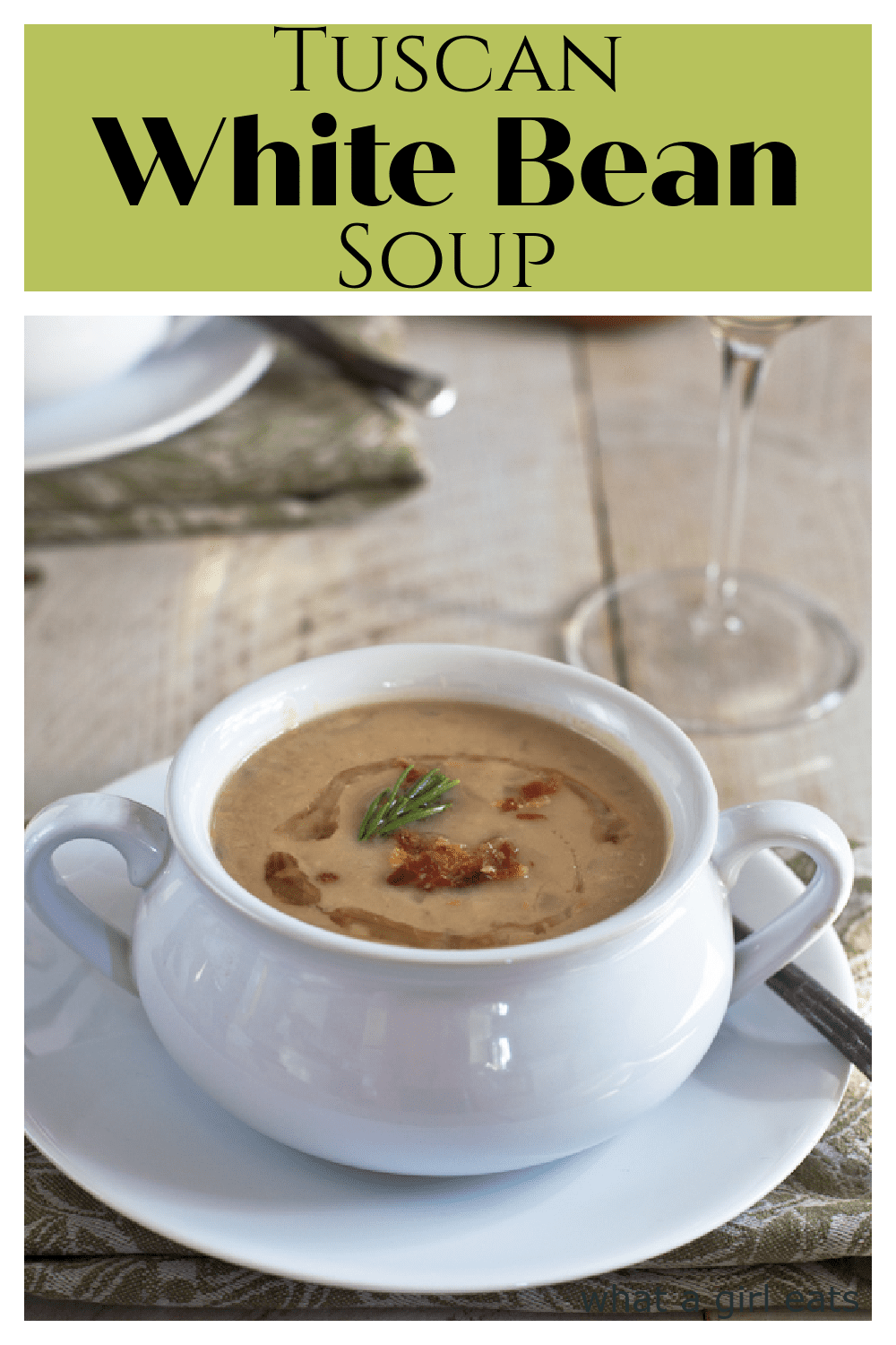 Tuscan White bean soup with pancetta and rosemary is a deliciously easy soup made with pantry staples. Ready in under 30 minutes, it's perfect for a weeknight meal