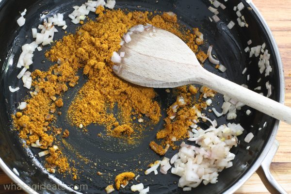 saute shallots and curry powder