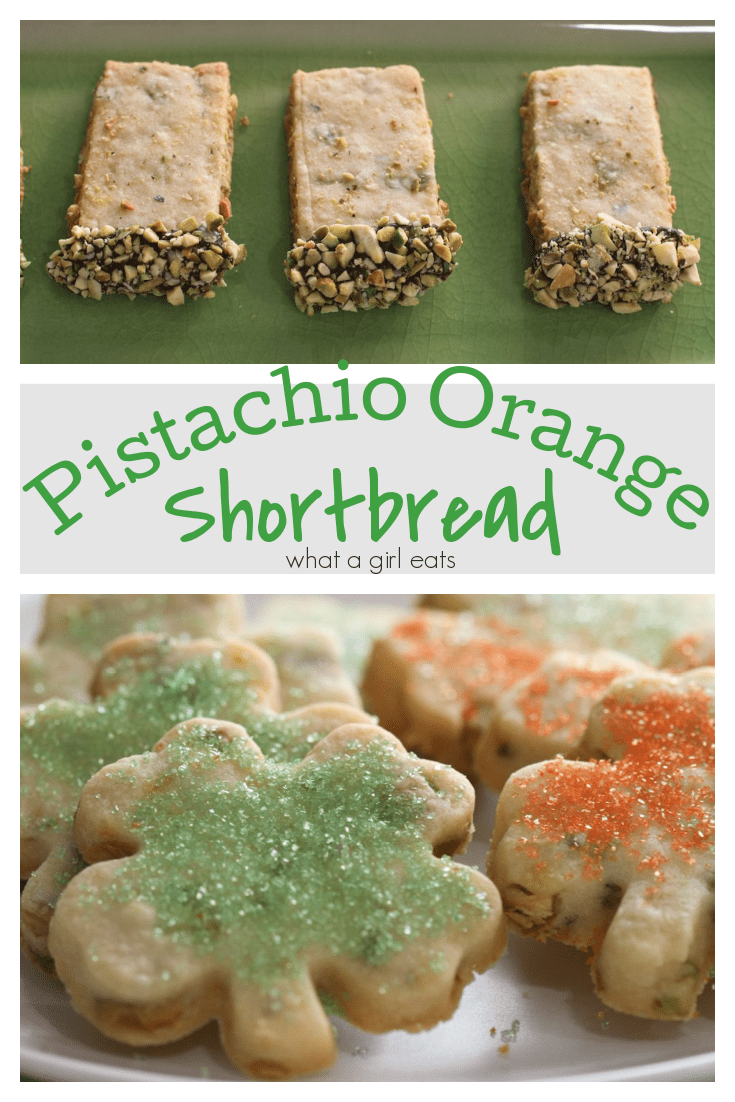 Orange pistachio shortbread is delicious with a cup of tea or dipped in chocolate.
