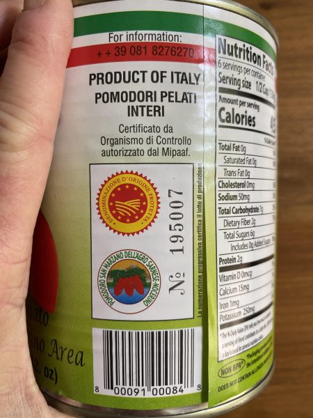 San marzano tomato label