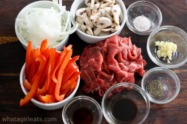 philly cheesesteak ingredients.