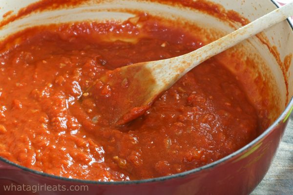 reducing tomato sauce.