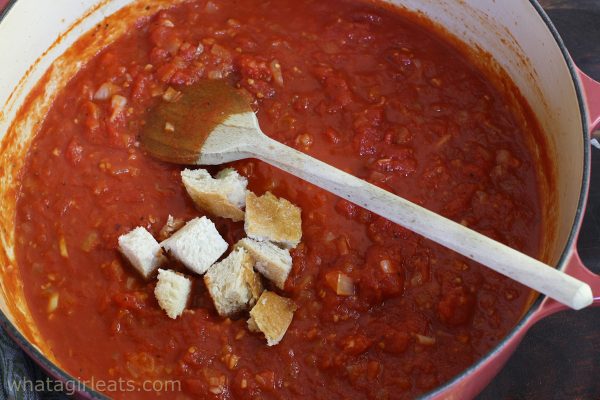 bread cubes in tomato sauce.