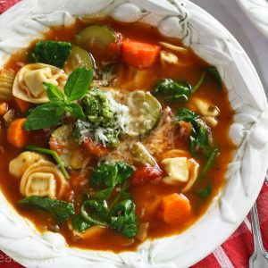 spinach tortellini soup top shot.