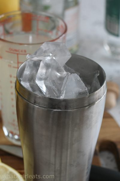 cocktail shaker full of ice.