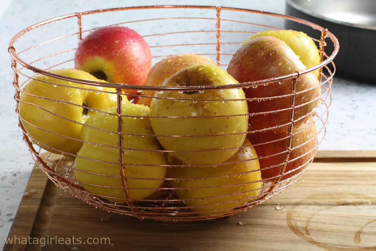 Apples in basket.