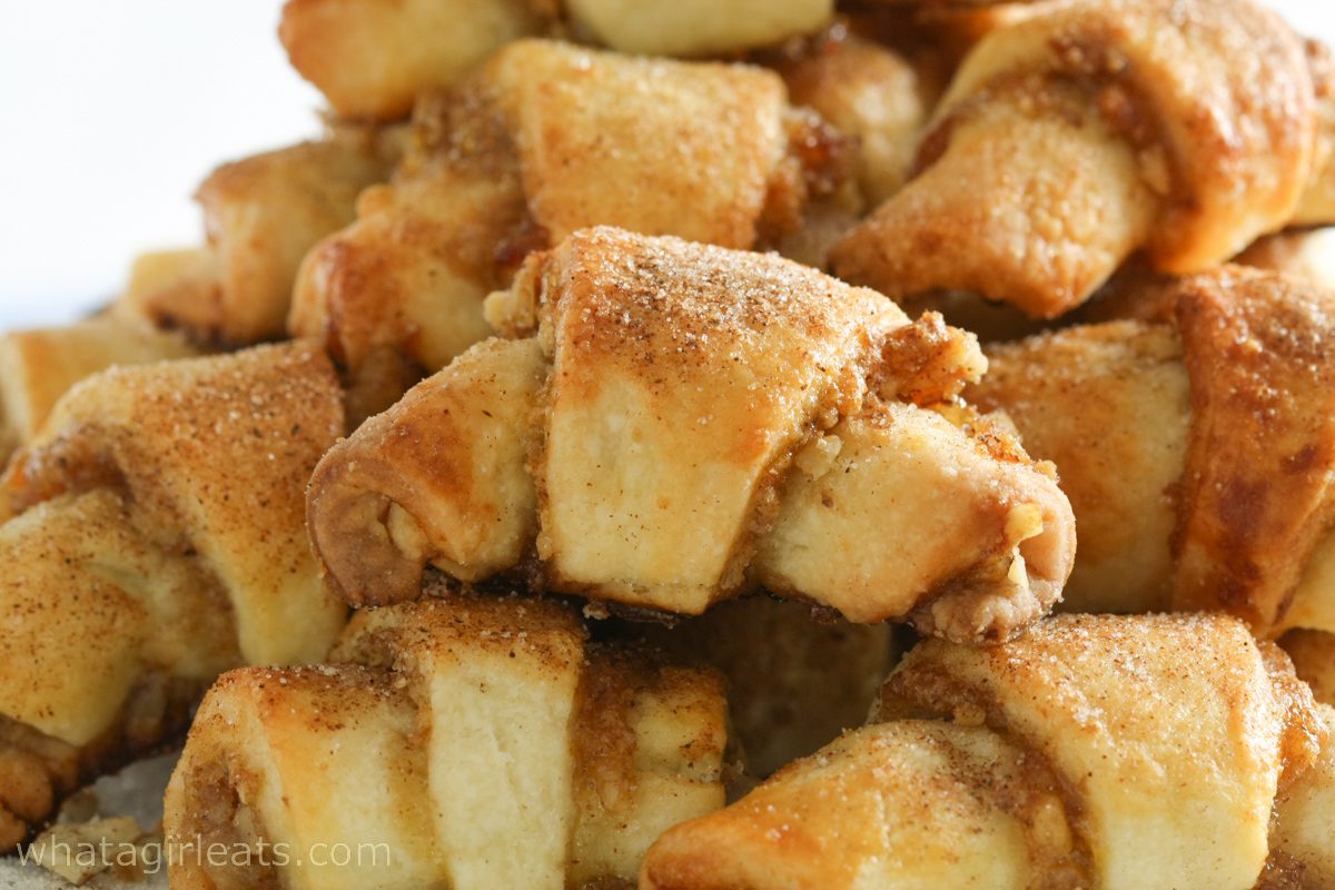 Closeup of cinnamon rugelah cookies.