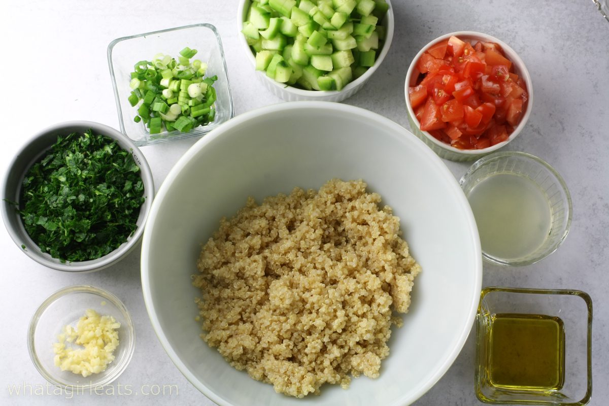 Quinoa tabbouleh ingredients.