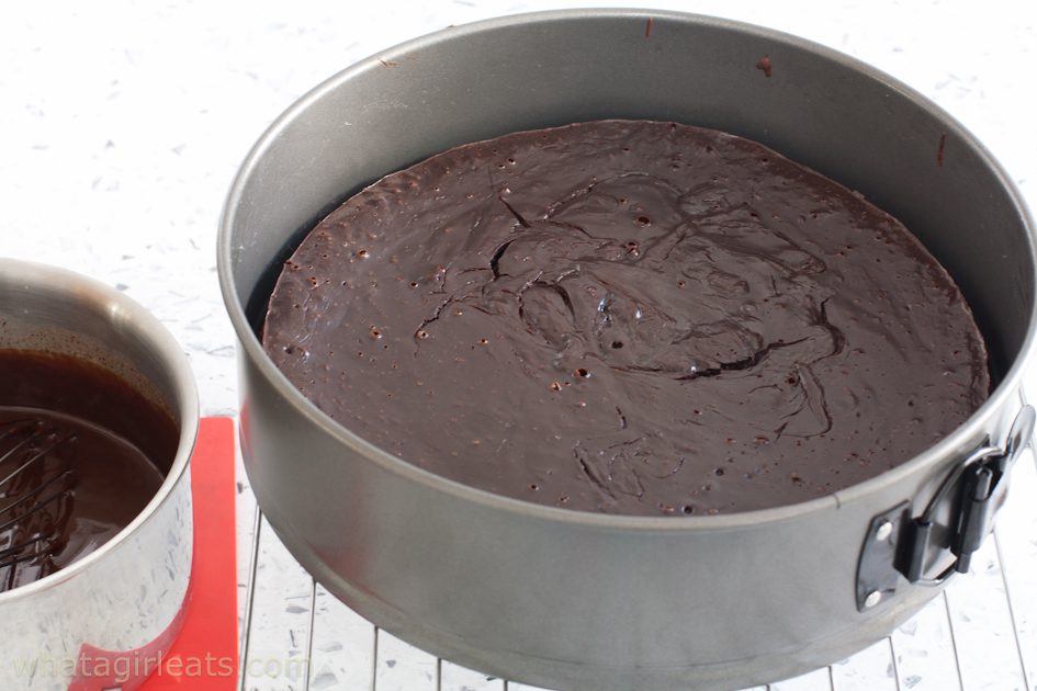 cooling flourless chocolate cake.