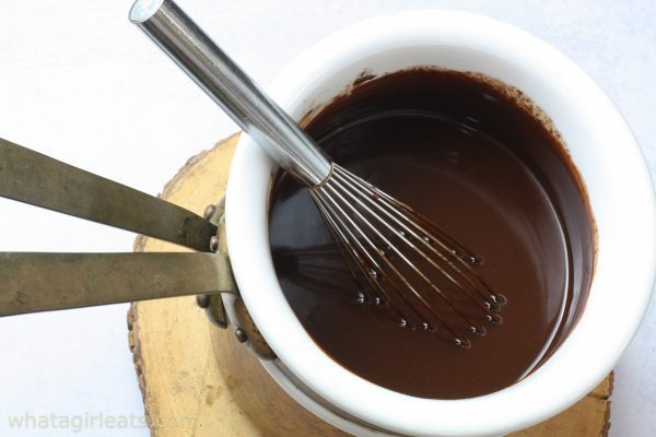 Chocolate sauce in double boiler.