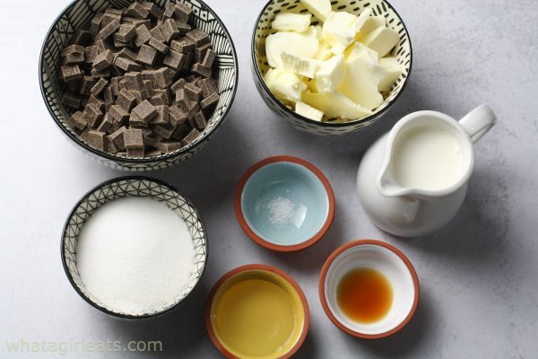 ingredients for chocolate sauce.
