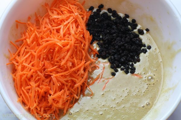 Wet ingredients in carrot cake.