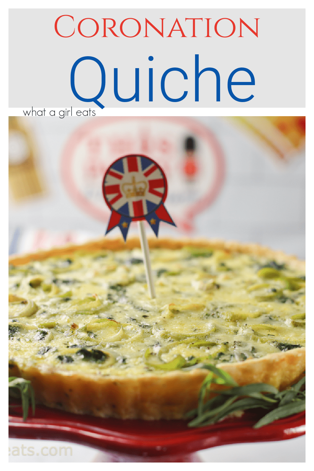 Coronation quiche from the kitchens of Buckingham Palace is perfect for watching the Coronation! Adapted for an American kitchen.