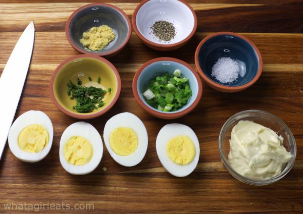 Ingredients for egg salad sandwiches.