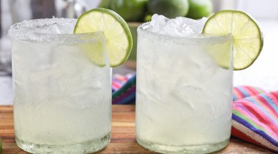 Margaritas in clear glasses.